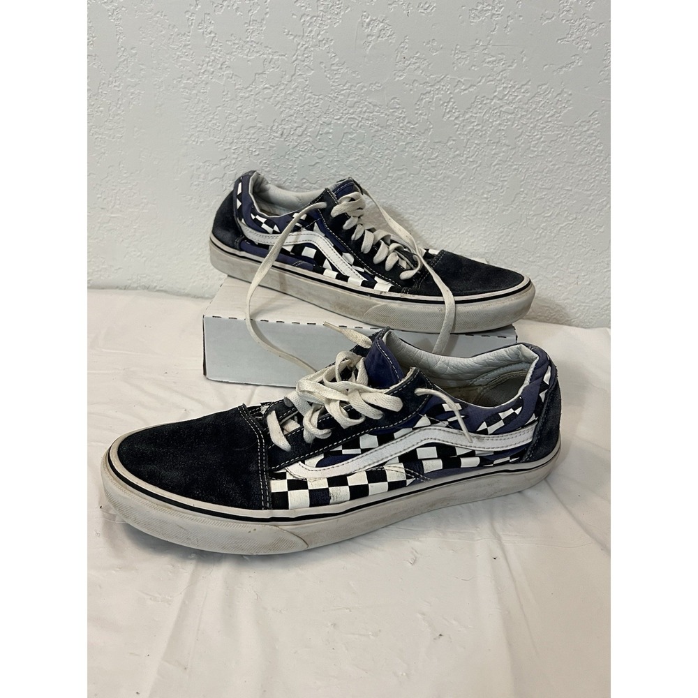 Vans Authentic Lace Up White Blue Checkered Low Top Skate Shoes Mens 11.5 Suede